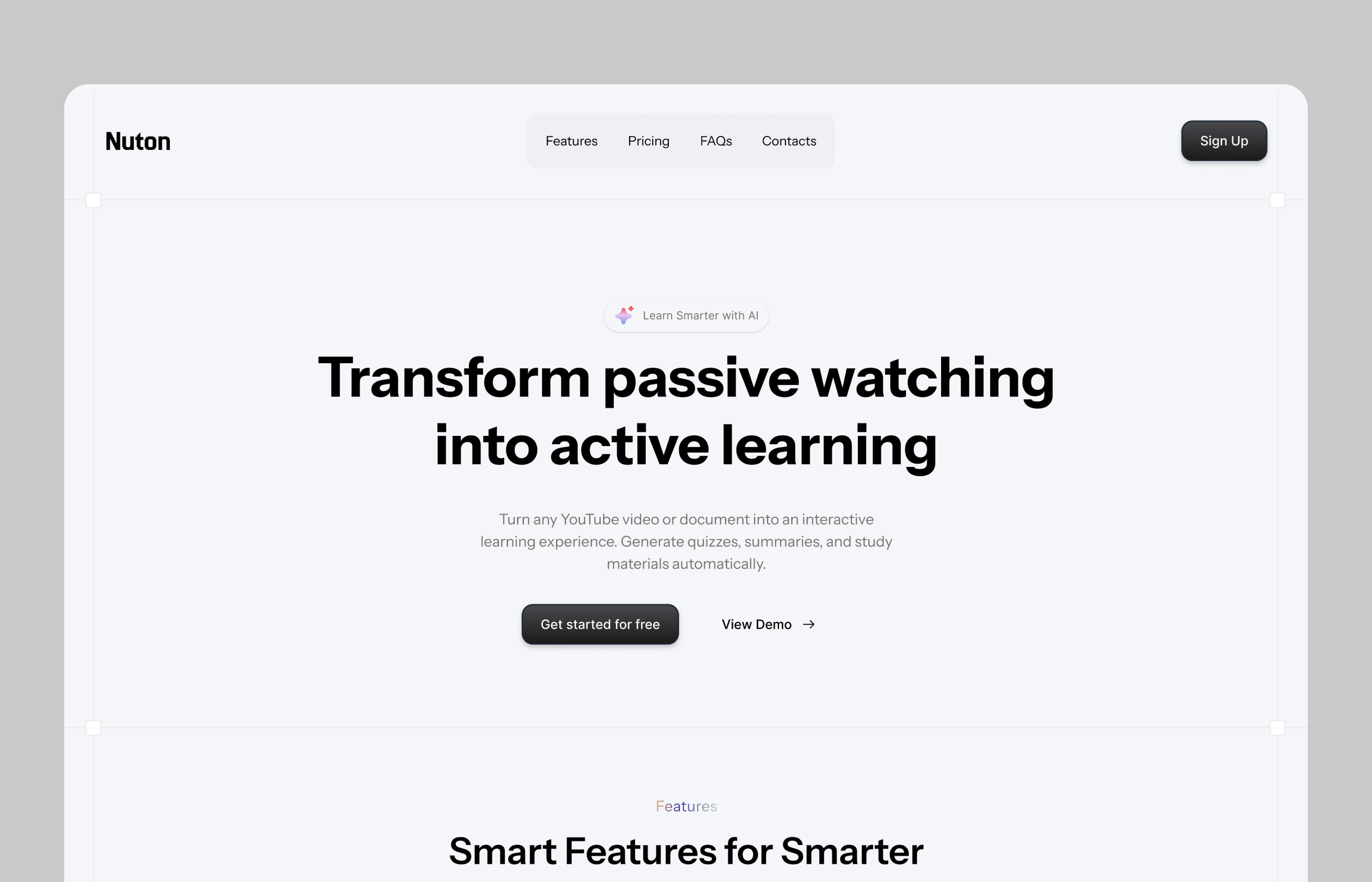 Nuton Landing Page aiforeducation aiux animation creativedesign dribbbleshots edtech education innovation landingpage motion graphics read responsive techforlearning uiuxdesign uxjourney web app website