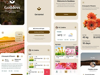 iOS Design app card catalog clean detail farmer flat flowers ios layout login onboarding product profile signup ui ux web