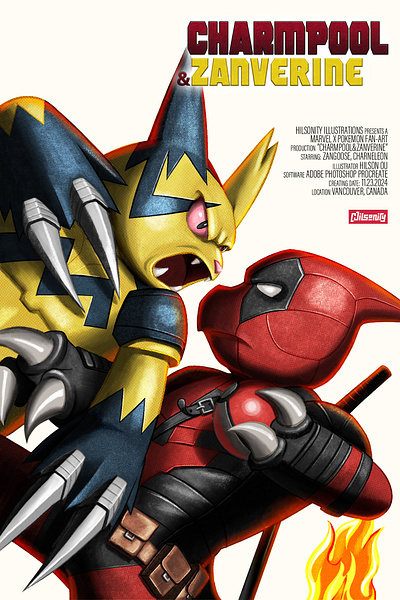 Charmpool & Zanverine artwork charmeleon crossover deadpool deadpoolandwolverine fanart illustration marvel movie pokemon poster wolverine xmen zangoose