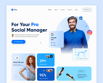 Social Manager Website Header landing page manager social social media ui design ui ux design ux design website