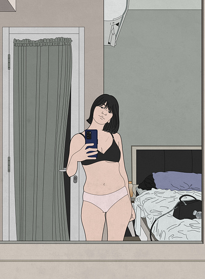 Mirror Selfie 2d art body positive clean digital drawing flat illustration photoshop self love selfie women