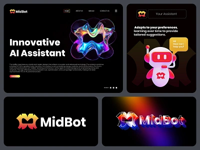 Mid Bot Branding Design. m letter, ai chat, identity, technology artificial intelligence bot chat branding chat chat bubble chatting conversation conversational e commerce icon logo logo design m letter logo m logo message robot software talk typography virtual assistant