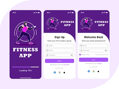 Health and Fitness App---Splash, Login and sign Up Screen app healthy habits ui uiux ux design