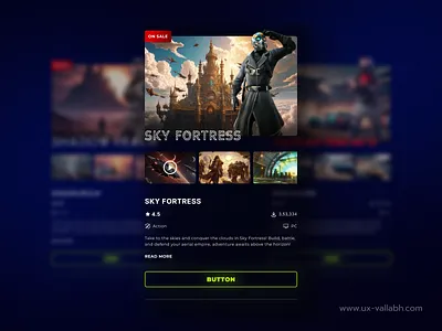 UI Design Of Game Card For The Gaming Website 🎮 (Part 3) black blue button design card design card interaction dark mode design game card game design game fetures game ux game website gaming website minimal neon ui design ui ux ux design web design