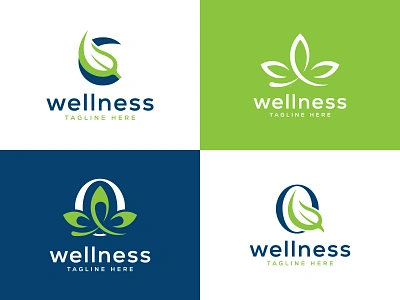 Wellness leaf organic logo design collection blue branding care collection eco ecology environment flat floral green groth health idea leaf logo design nature organic plant trendy wellness