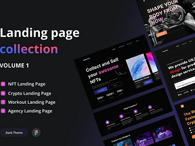 Modern and Dark landing page agency landing page crypto landing page dark theme landing page modern and dark landing page nft nft landing page ui kit ui ux web website