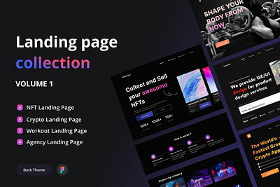 Modern and Dark landing page agency landing page crypto landing page dark theme landing page modern and dark landing page nft nft landing page ui kit ui ux web website