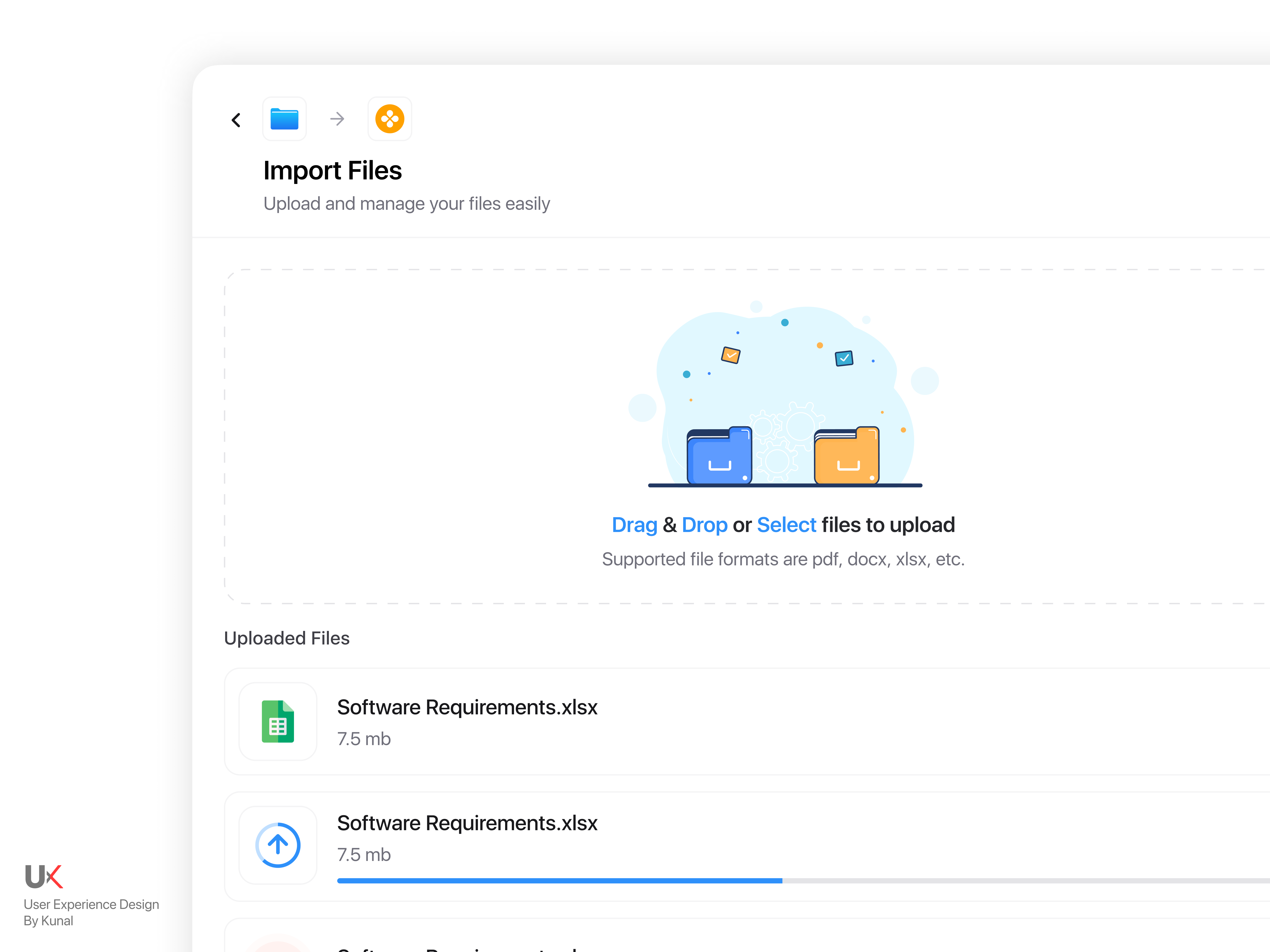 Upload/Import files in your system UX/UI Design 🚀🔥 3d animation art branding design files graphic design illustration illustrator import logo mobileapp motion graphics saas system ui upload ux vector web