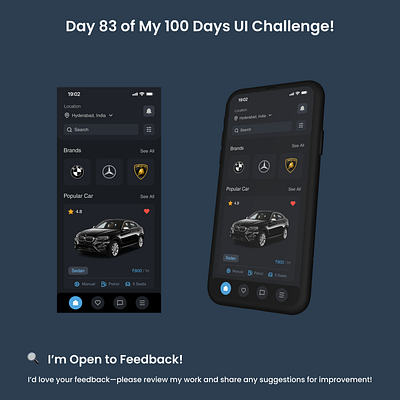 Day 83/100 - Car Rental App Home Screen userjourney