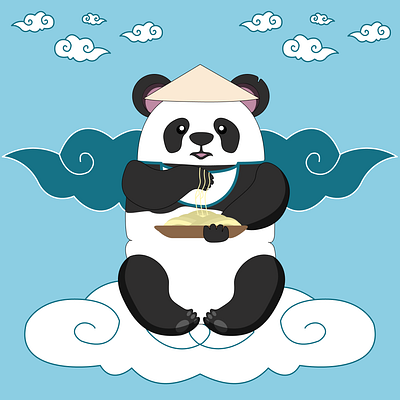 A cute panda eats noodles graphic design illustration picture ui