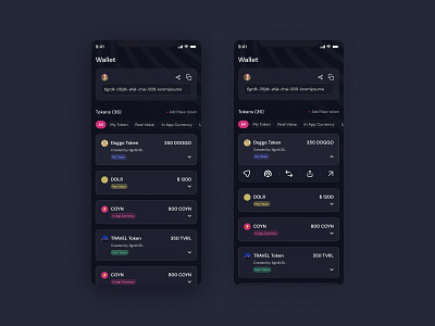 Wallet Redesign | Dark Mode Interface card structure cardui cryptowallet dark mode designinspiration fintech graphic design mobileappdesign tokens ui uiux userinterface wallet design webdesign