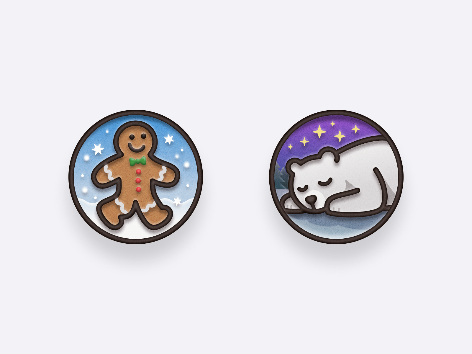 Badges 🐾 💤 3d achievement badge christmas cute gingerbread man graphic design grow app holiday icon illustration pin polar bear skeuomorphic snow starry night stars sticker texture winter