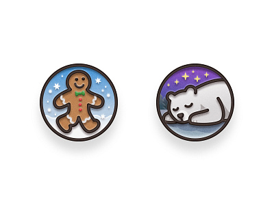 Badges 🐾 💤 3d achievement badge christmas cute gingerbread man graphic design grow holiday icon illustration pin polar bear skeuomorphic snow starry night stars sticker texture winter