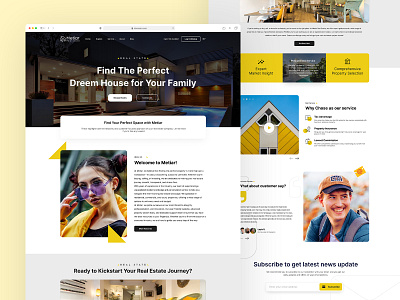 Website UI Design for Real Estate - Metier business construction elementor pro figma house business real estate web design website build website design website ui wordpress wordpress website design yellow yellow website