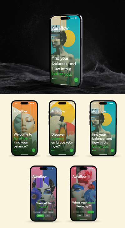 Auraflow mood tracking app ui design branding ui
