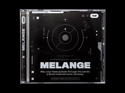 \\WAVES playlist: MELANGE 70s alien animated cover bashbashwaves black and white brutalism cd cover dune frank herbert graphic design hud melange motion design motion graphics playlist rhox scifi ui ui design utilitarianism