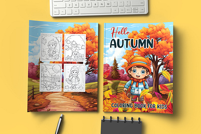 Hello Autumn Coloring Book for Kids autumn coloring book book cover design fall art fall season kdp kids book kids coloring book print ready vector art