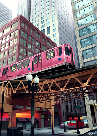 Pink architecture city dribbble dribbblers illustration metro subway