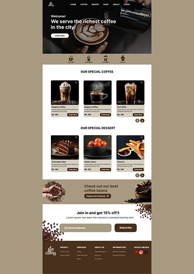 COFFEE SHOP WEBSITE DESIGN design figma ui ux website