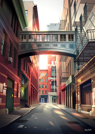 NYC Alley way art city design dribbblers illustration light nyc poster top trystram