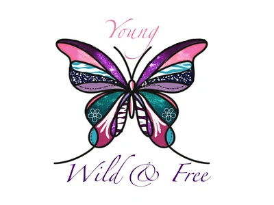 Young wild and free animal butterfly design digital files free graphic design illustration pink procreate purple teal wild young