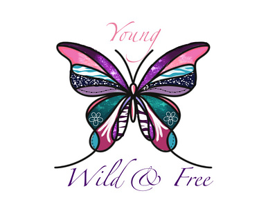 Young wild and free animal butterfly design digital files free graphic design illustration pink procreate purple teal wild young