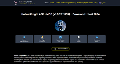 Hollow Knight APK - A gaming website design development ui ux website