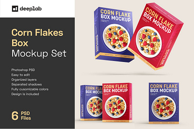 Corn Flakes Box Mockup Set box cereal corn flakes box mockup set cornflakes design diet flakes meal milk muesli nutrition package packaging product realistic snack sweet