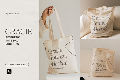 Aesthetic Tote Bag Mockups - Gracie aesthetic mockups aesthetic tote bag bag mockup branding mockup luxury branding luxury mockup minimal mockup minimal mockup photo minimal tote bag packaging mockup product mockup tote bag mockup tote mockup