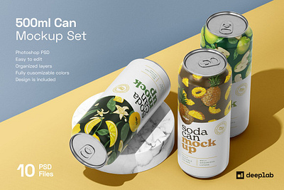 500ML Soda Can Mockup Set 500ml soda can mockup set aluminium beer beverage can canned container design drink metal metallic package packaging realistic steel tin water