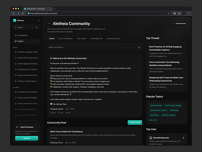 Aletheia GPT - Community ai ai chat bot ai platform artificial intelligence branding chat bot chat gpt community dashboard design forum gpt message minimalist product design service ui ux web design website