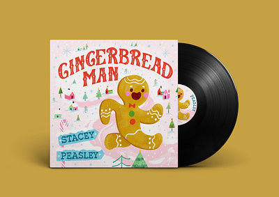 Gingerbread Man Festive Single Cover Art album cover design art licensing branding christmas trees cozy holiday cute village editorial design festive art gingerbread gingerbread man graphic design hand lettering holiday art music album illustration snow snowy village typography winter illustration winter scene winter wondeerland