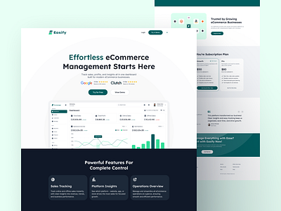 Easify SAAS Landing Page UI Design analytics branding dashboard design duotone icon ecommerce figma landing page modern rounded saas ui ux