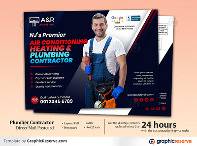 Plumber Contractor & Air Condition Repair Postcard Template electrician faucet handyman installation marketing plumber eddm postcard plumber postcard plumbing postcard postcard