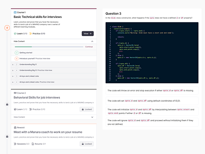 Manara: Some learning module UI components code course learning learning path path ui components