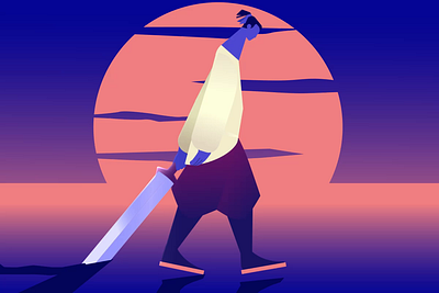 Walking cycle - tired warrior 2d animation after effects animation bold character flat illustration loop minimalistic motion graphics walking warrior wave