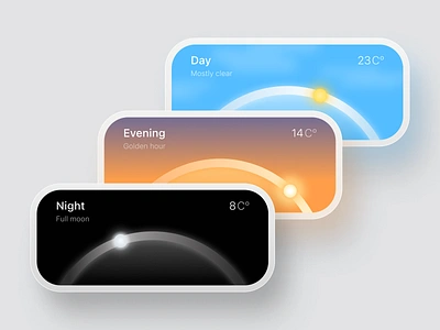 Weather app widget app apple clouds dark day gadget glow golden hour interface ios minimal mobile moon night sun sunset temperature ui weather widget