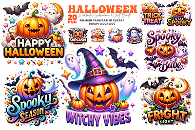 Halloween Season Sublimation Clipart PNG Craft Bundle supernatural art