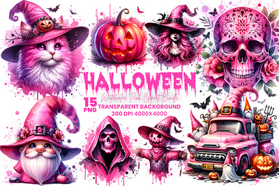 Watercolor Halloween Pink Sublimation illustration Clipart PNG B whimsical halloween