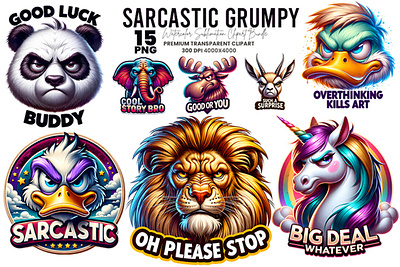 Sarcastic Grumpy Sublimation Clipart PNG Bundle snarky