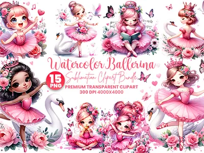 Watercolor Ballerina Sublimation Clipart Bundle watercolor art