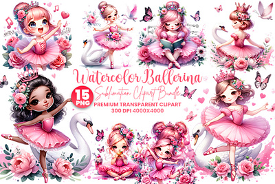 Watercolor Ballerina Sublimation Clipart Bundle watercolor art