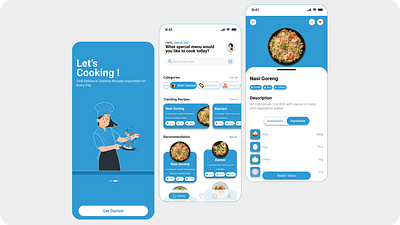 Foods Recipe App Mobile app blue branding calm design food foods graphic design illustration indonesia logo mobile motion graphics pastel recipe recipes ui ux vector white