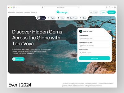 ✈️ Terravoya - Travel Landing Page booking destinations flight graphic design homepage hotel indonesia landing page layout lifestyle saas ticketing tour transportation travel ui ui design ux design website world