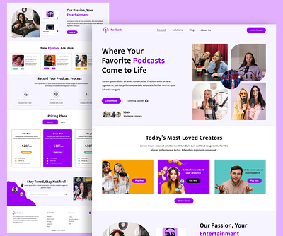 Podcast Landing Page audio streaming clean ui colorful interface creative layout digital media design entertainment platform flat design interactive design landing page design minimalist design modern web design podcast platform podcast website responsive design saas landing page subscription page uiux design user centered design web design inspiration web ui design