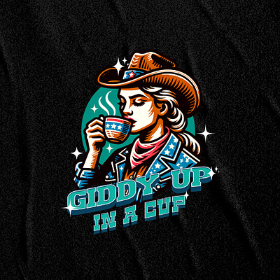 Giddy Up in a cup brand identity branding character coffee cowboy design graphic design logo tshirt typography vintage