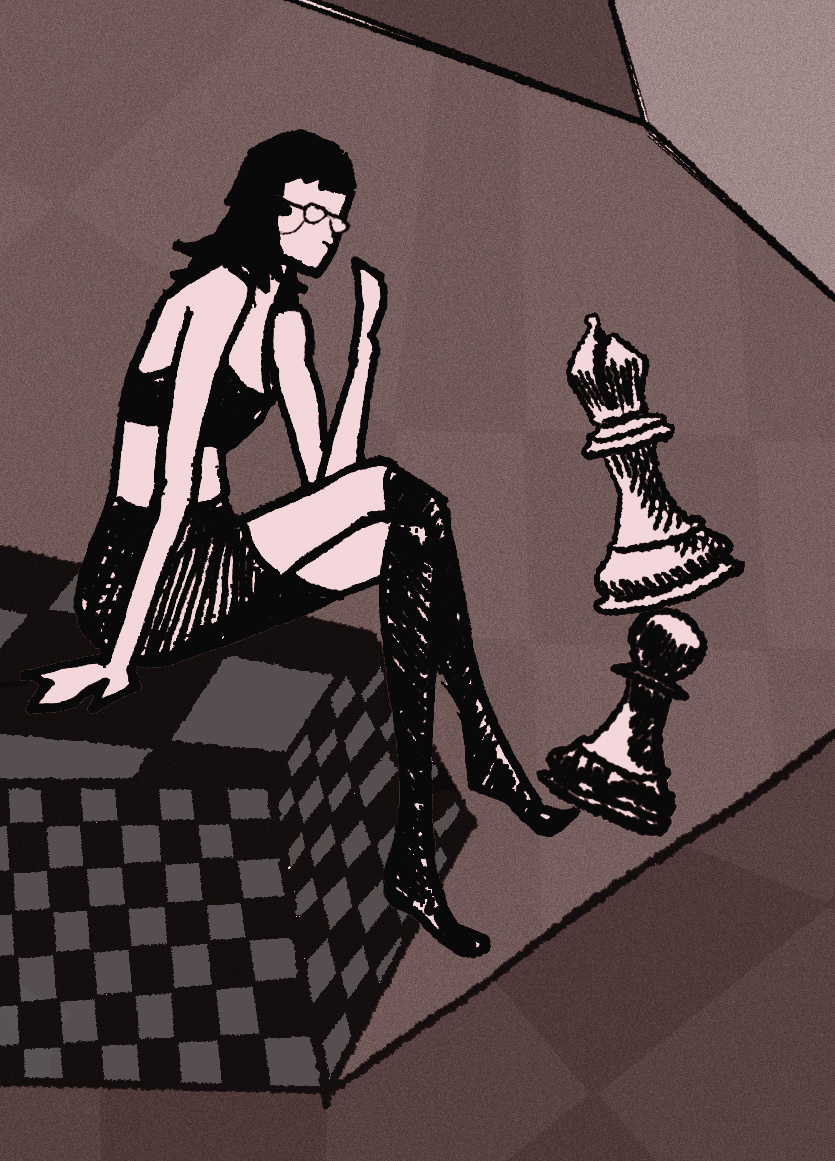 «Game Balance» checkmate chess chess and life chess game chessart competition contemplation digitalillustration graphic design innerworlds modern illustration monochrome mood story in art tournament unfinished game womeninart