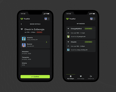 Trustful → Badges badges blockhain cards design graphic design mobile platform ui web3