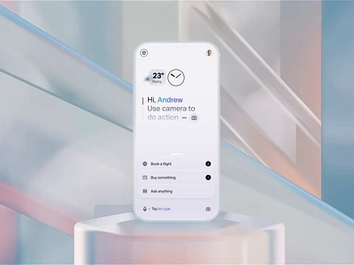 Natural AI app home screen design ai buttons clock flights home links mobile mockup natural os query screen shortcuts tickets ui voice widgets