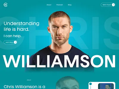 Chris Williamson Youtuber Podcaster Life Coach Website Redesign blue brand branding design figma graphic design illustration landing page logo photoshop podcast rebrand redesign ui user experience ux visual identity web design website youtube